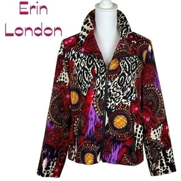 Erin London Black Red Bold Watercolor Print Maximalist 90s Jacket NWOT Size S - Picture 2 of 13